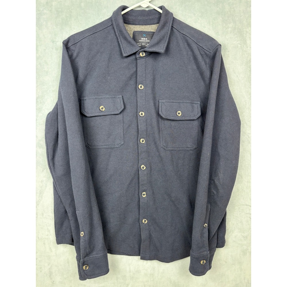 MBX Premium Goods Mens Medium Navy Blue Button Down Shirt Long Sleeve Shacket